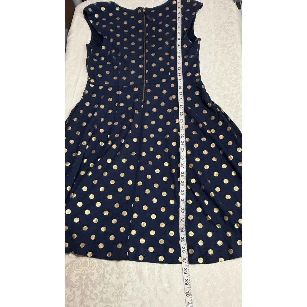 Maeve Polka Dot Dress Womens Medium Navy Gold Sleeveless Pockets Fit Flare Retro - Picture 7 of 11